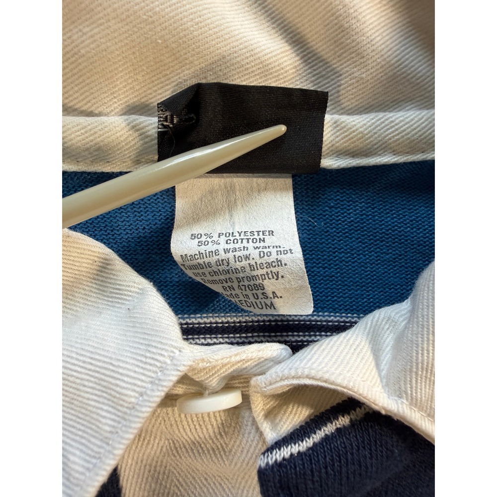 Vintage Royal Knight Mens Striped Rugby Shirt Blue Long Sleeve Made in USA M - Picture 5 of 9